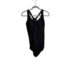 Speedo Womens PowerFlex Black Racerback Swimsuit Size 16 Athletic One-Piece